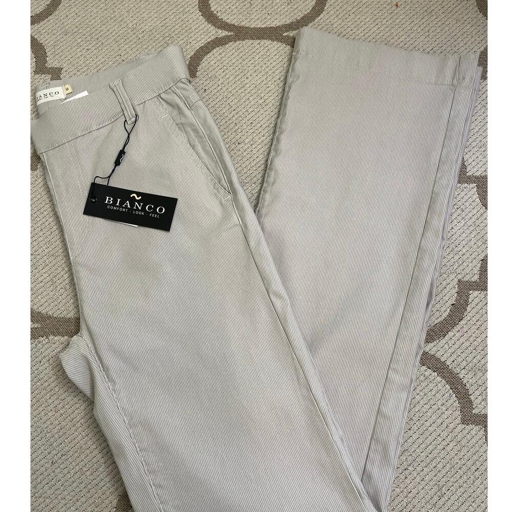 Bianco jacky pinstripe stone pull on straight leg pants, size medium, NWT